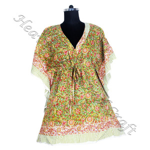 2025 Sexy fille coton court caftan pour femme vêtements de plage en gros main bloc impression de l'inde avec le meilleur prix femmes coton - Product Image 3
