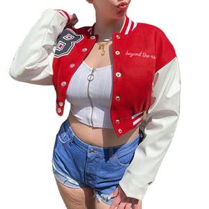 Fabricant OEM broderie de haute qualité femmes recadrée collège manches en cuir logo personnalisé baseball veste universitaire Letterman - Product Image 1