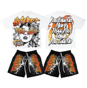 Fabricación de fábrica, camisetas de manga corta de verano de 2 piezas, chándal Vintage de algodón, camisa de lavado ácido serigrafiada y conjuntos cortos - Product Image 4