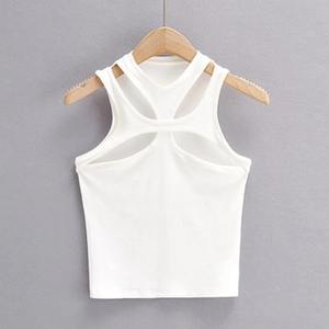Girls New Asymmetrical Hollow Solid Color <b>Knitted</b> Halter Neck <b>Short</b>-<b>sleeved</b> Summer Sexy Sporty Breathable Tank <b>Top</b> - Product Image 6