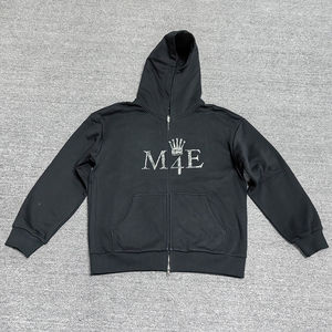 Custom cotton fleece Heavy Weight Pattern <b>Zipper</b> <b>Hoodie</b> High Quality Fleece 500 GSM <b>Black</b> Rhinestones men <b>Hoodie</b> - Product Image 1