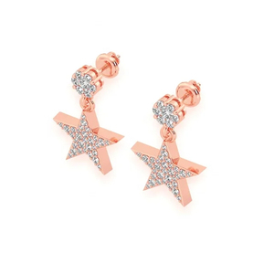 Boucles d'oreilles pendantes en or rose 14K VVS Moissanite avec diamant design étoile personnalisé Boucles d'oreilles hip-hop glacées pour femmes - Product Image 1