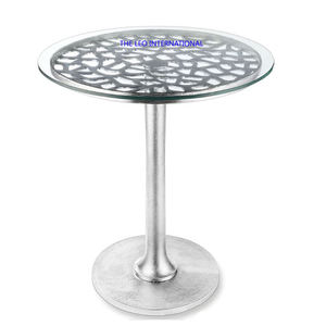 Meubles contemporains pour la maison, en métal massif, aluminium coulé, bois, forme géométrique moderne, finition nickel argenté - Product Image 3