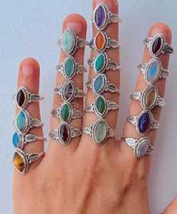 925 sterling Silver Marquise đá quý Nhẫn Lê cắt đồ trang sức đám cưới Moonstone <span class=keywords><strong>Onyx</strong></span> Tiger của mắt màu ngọc lam thạch anh tím đá quý - Product Image 1