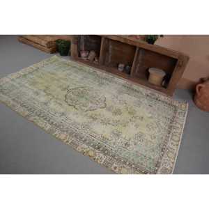Alfombra turca vintage de 4,5x7,8 pies, forro de látex de lana verde y Beige, patrón de retazos rectangular para el hogar, Tabriz inspirado en la cabecera - Product Image 3