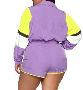 Ensemble 2 pièces coupe-vent patchwork lettres courtes grande taille femme, color block, collection 2026 - Product Image 3