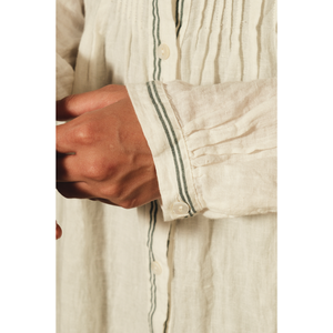 Robe longue plissée en lin/coton ivoire KIANA, respirante et tissée - Product Image 3