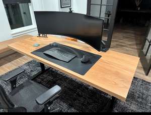 Table de bureau ou de salle à manger en chêne blanc massif de qualité supérieure, finition bois naturel lisse, surface à grain naturel, pieds en métal modernes - Product Image 2