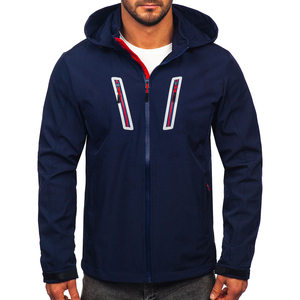 Nouvelle veste bomber softshell légère à capuche pour homme, bleu marine, imperméable, respirante, avec fermeture éclair haute, enduite, décontractée - Product Image 3