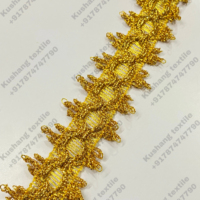 Promotion : Bordure en dentelle brodée de sequins or et argent, pompons, tissu métallique en nylon soluble dans l'eau 15MM pour textile de maison et vêtements