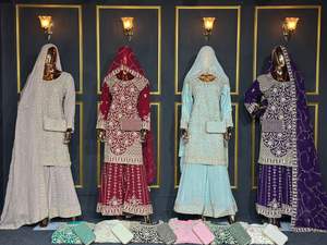 Zorro de moda Georgette Plazo con embragues de Plazo rusos y embragues pesados Traje elegante Perfecto para la función de la boda Ropa de fiesta - Product Image 3