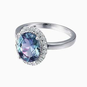 Anillo de Compromiso Jeulia de Plata de Ley con Halo Ovalado de Alejandrita - Product Image 4