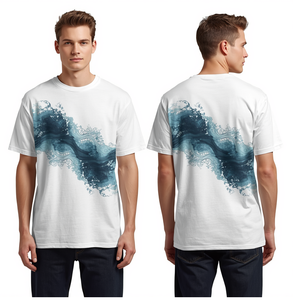 Camiseta Blanca para Hombre con Estampado DTF, Diseño Gráfico de Ondas Digitales, Estilo Casual Oversize, Moda Urbana - Product Image 1