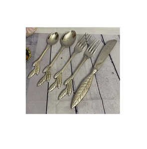 ชุดช้อนส้อมสแตนเลสมีด้ามจับรูปใบไม้เป็นมิตรกับสิ่งแวดล้อมชุดเครื่องใช้บนโต๊ะอาหารทำจากเหล็กมิเรอร์เป็นมิตรกับสิ่งแวดล้อมสำหรับงานแต่งงานและโรงแรม - Product Image 1