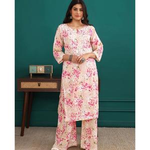 Meilleur prix Ensemble indien Kurti et palazzo de travail lourd Chikankari pour fête et tenue de fête du fournisseur en gros indien - Product Image 1