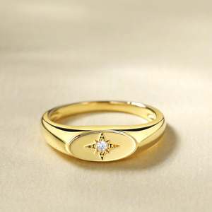 Jeulia 18K Gold Plated Sterling <b>Silver</b> Oval Star Signet <b>Ring</b> with Bezel <b>Set</b> Zircon - Product Image 4