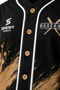 Maillot de baseball pour homme SINEWY SPORTS, noir et or, imprimé par sublimation, évacuation de l'humidité, manches courtes, coupe classique, toutes saisons - Product Image 4