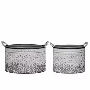 Recién llegado, maceta de Metal con acabado galvanizado con asas, para el hogar y el jardín forma ovalada, maceta de flores decorativa - Product Image 4