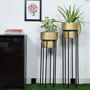 Premium Handcrafted <b>Gold</b> Metal <b>Planters</b> Set of 2 Elegant Decorative Pots for Hotel Lobby and Office Tabletop Decor from India - Product Image 2
