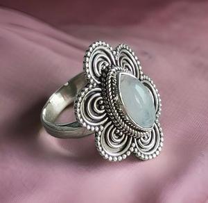 925 Sterling Silver Engagement <b>Rings</b> Classic Natural Blue Fire <b>Moonstone</b> Marquise Cut Gemstone Bezel Setting for Wedding Party - Product Image 1