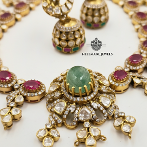 Gold Plated <b>Ruby</b> Stone Moissanite Polki Set Jhumki Pear Cut Fine Jewelry for Weddings Parties Featuring Freshwater Pearl Zircon - Product Image 1