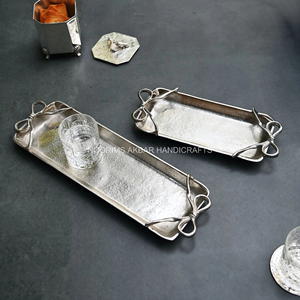 ถาดเงินพร้อมที่จับโบว์อลูมิเนียมหรูหราตกแต่งเสิร์ฟจานรับประทานอาหารงานแต่งงาน - Product Image 2