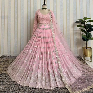 Telas de Georgette de Viscosa Pura, Telas Elegantes para Lehenga, Telas con Bordado de Espejo - Product Image 1