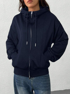 Veste à capuche zippée intégrale à col cheminée pour femme, en molleton de coton, coupe décontractée, unie, vêtements de sport d'hiver, vêtements décontractés personnalisés pour femme - Product Image 3