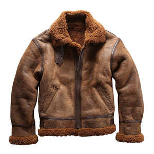 Chaqueta para Hombre de Piel de Oveja, Chaqueta Bomber de Invierno de Última Moda para Hombre, Piel de Oveja Genuina con Decoración de Borrego - Product Image 1