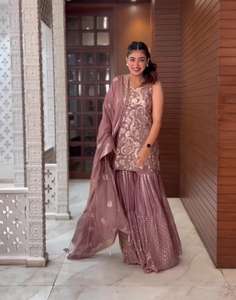 Nuevo diseñador pesado bordado lentejuelas trabajo Sharara conjunto fiesta desgaste superior Palazzo y Dupatta vestido elegante traje a precio al por mayor - Product Image 2