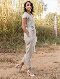 Mono largo con cinturón medio de la mejor calidad para mujer Moda de verano 100% Lino y algodón Nuevo estilo Diseño africano - Product Image 4