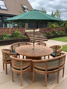 Ensemble de salle à manger de jardin et parasol en bois de teck massif avec tissu de coussin et de haute qualité pour une utilisation en extérieur - Product Image 2