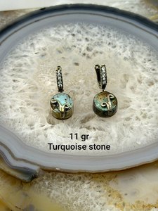 Pendientes Colgantes de Plata de Ley 925 Hechos a Mano con Turquesa Natural, Estilo Antiguo, Joyería de Moda - Product Image 2