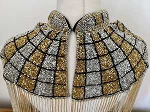 Elegante cuello en V sujeta respetuoso con el medio ambiente Cachemira Burlesque capa con cuentas lentejuelas hermosa silueta recta vestido festivo para Club - Product Image 4