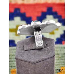 Southwest Handmade Number 8 Turquoise Sterling <b>Silver</b> Cluster <b>Ring</b> with Oval Cut Bezel Setting Everyday Wearable for <b>Men</b>/Women - Product Image 3