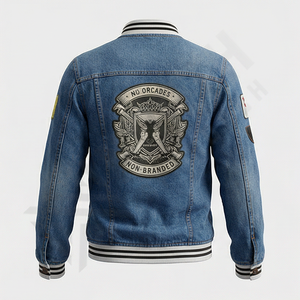 Veste en jean pour homme de haute qualité avec col montant et logo frontal, design réversible - Vêtement d'extérieur personnalisable OEM - Product Image 2