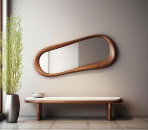 Handmade Walnut Round Art Deco Wall <b>Mirror</b> Minimalist Wooden Frame Entryway Decor at Best Price - Product Image 1
