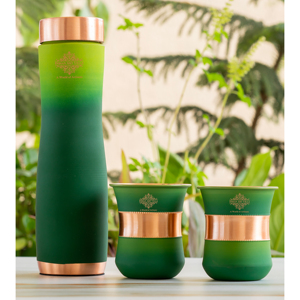 Indianartvilla ชุดของขวัญภาชนะใส่เครื่องดื่มทำจากทองแดงแท้พร้อมขวดและแก้ว2ใบในสี่ผิวที่แตกต่างกัน-บนโต๊ะอาหาร - Product Image 3