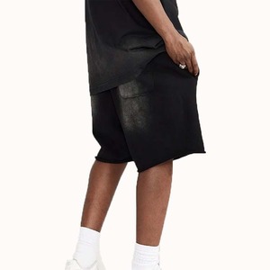 Shorts décontractés pour hommes grande taille, coupe ample, effet délavé, en polyester/coton, taille mi-haute, avec cordon de serrage, longueur genou - Product Image 2