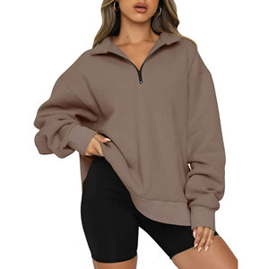 Fait sur mesure pour femme hiver demi-fermeture éclair col roulé polaire sweats couleur unie Streetwear avec Logo imprimé sur le devant - Product Image 2