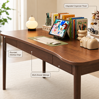 Bureau d'étude moderne et durable en bois foncé avec plusieurs tiroirs, grand plateau arrondi, table d'écriture pour chambre d'étudiant, bureau à domicile