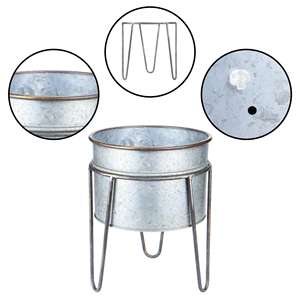 Galvanized Metal Planter with Stand <b>Set</b> of 2 for Live Plant for Home Decor - Product Image 4