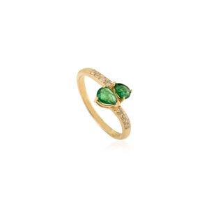 Anillo de Oro Amarillo Puro de 14K con Esmeralda y Diamantes, Diseño Popular, Nuevo y Moderno, Precio al por Mayor, Joyería de Piedras Preciosas - Product Image 3