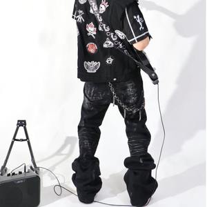 กางเกงยีนส์เดนิมทรงหลวมสีดำสำหรับผู้ชาย สไตล์เทรนดี้ ประดับดาว คริสตัล หรือเพชรเทียม แนวสตรีทแวร์ลำลอง สำหรับฤดูใบไม้ร่วง ขายส่ง - Product Image 3