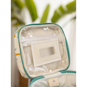 Fashion Embroidered Large Capacity Cotton Travel <b>Vanity</b> <b>Case</b> with Waterproof Lining Zipper Closure Soft Handle Unisex Mirror - Product Image 3