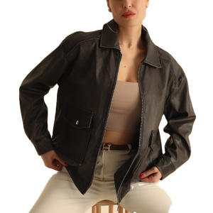 Nuevas chaquetas de cuero genuino para mujer, chaqueta de motorista informal con cremallera para mujer, abrigos para mujer, chaqueta de cuero para mujer - Product Image 1