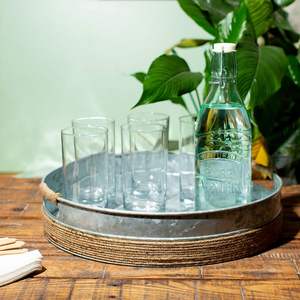 Vente chaude Moderne ronde galvanisée Bordure de corde en métal Plateau de service Taille personnalisée Fer avec poignées robustes Maisons Cafés Restaurants - Product Image 3