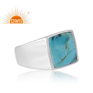 Nouveau modèle Design en argent sterling naturel Kingman Turquoise bague en pierres précieuses Design personnalisé fabricant de bijoux - Product Image 4