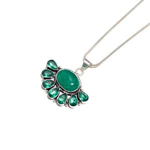 925 Sterling <b>Silver</b> Green Onyx Green Apatite Gemstone Link Chain Necklace 18 Inch Long Women's Party Jewelry - Product Image 2