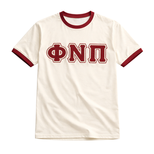 Camiseta Phi Nu Pi Premium Kream-Chenille con letras bordadas, talla estándar, algodón premium, ropa de fraternidad griega - Product Image 4